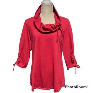 Neon Buddha Brick Red adjustable cowl neck sleeves tunic top